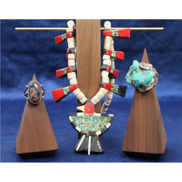 Zuni Mixed Stone Vintage Necklace & 2 Rings [193879]