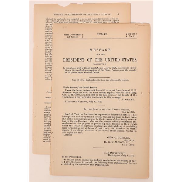 Custer:  First Message Account to the Senate of the Custer Massacre July, 1876 [181558]