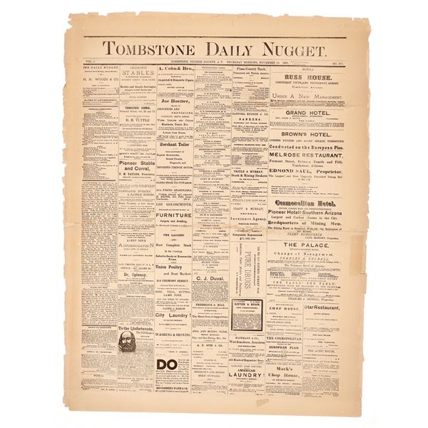 Tombstone Daily Nugget, OK Corral Gunfight Details, 1881 [193872]