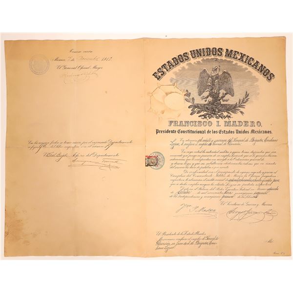 Mexican Revolution: President Modero Signed Doc 1912 [185592]