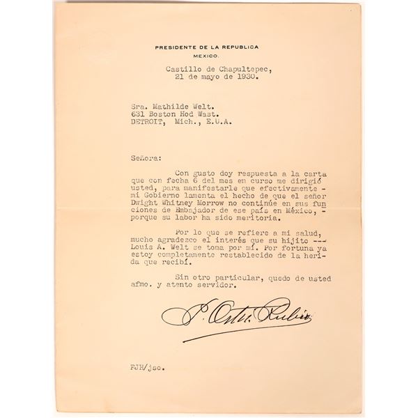 Mexican Pres. Rubio Signed Letter 1930 [185595]