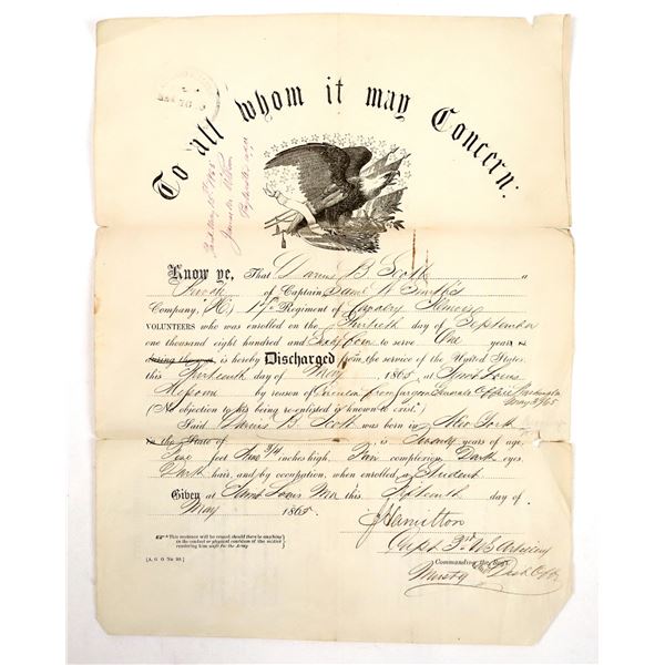 Civil War Discharge Document 1865