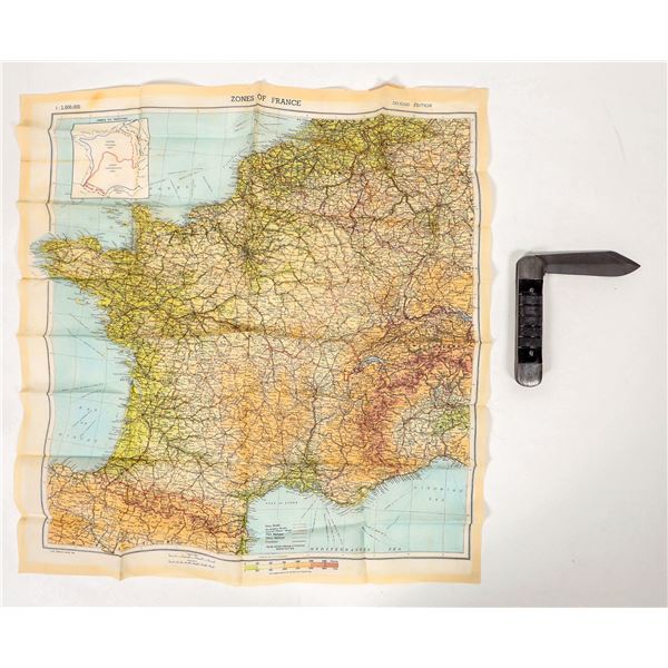 WW2 Navy Pilot Survival Knife Colonial Rhode Island Folder and Map of France [193355]