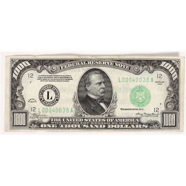 $1000 1934 Federal Reserve Note San Francisco [193995]