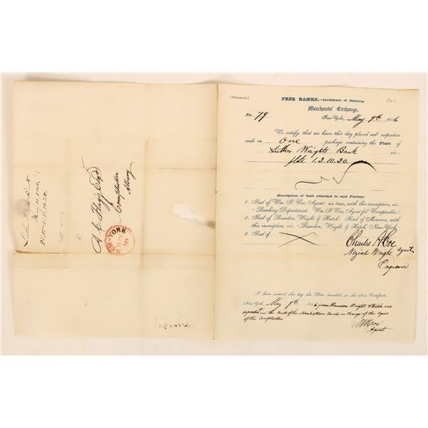 Neziah Wright of ABN, Engraving Certificate, 1846 [189340]