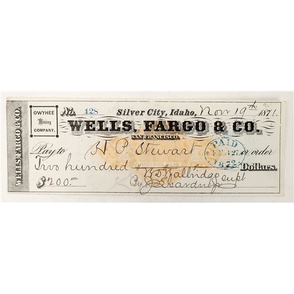 Owyhee Mining Co. Wells, Fargo & Co. Check, 1871 [193660]