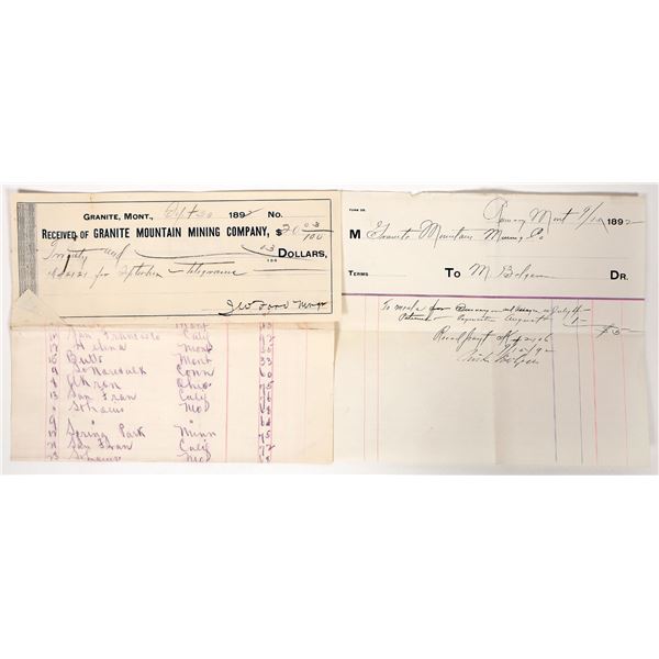 Granite Mountain Mining Receipt and Billheads, 1892 [194119]