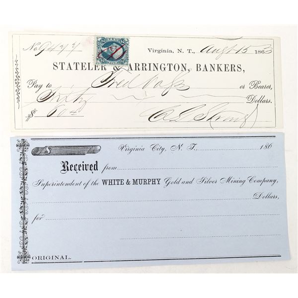 Virginia, Nevada Territory Check Pair [193707]