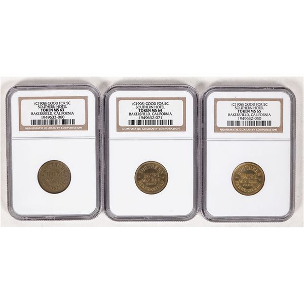 Southern Hotel Tokens: MS 63, 64, 65 (3) [192218]