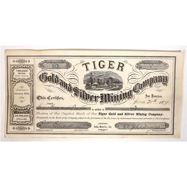 BODIE, CA: Tiger Gold and Silver Mining Stock, Rare, 1879 [192824]