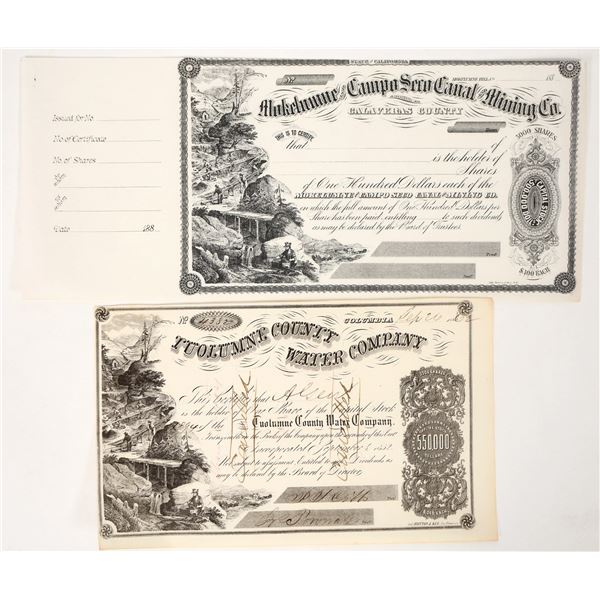 Tuolumne & Calaveras County Water Company Stock Certificates (2) [192966]