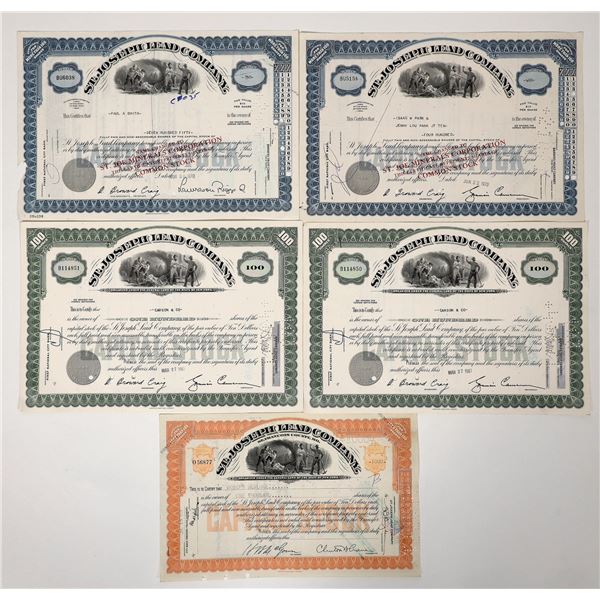 St. Joseph Lead Co. Stocks, 3 Different, 5 [194097]