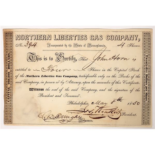 Early PA Gas Stock from Before Pennsylvania Oil Was Discovered, 1850 [193948]