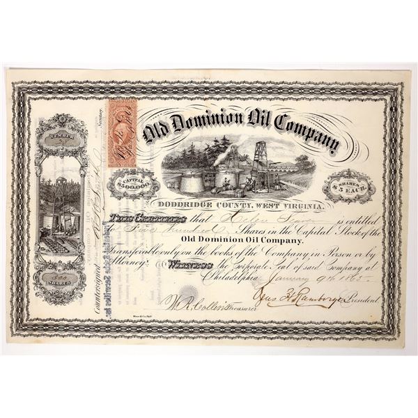 Old Dominion Oil Stock w/Nice Vignettes 1865 [194061]