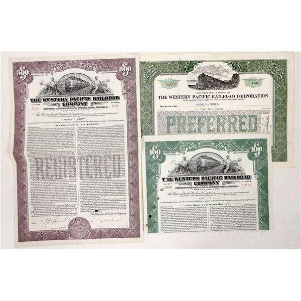 Western Pacific RR Stocks/Bonds Trio 1939-1948 [192012]