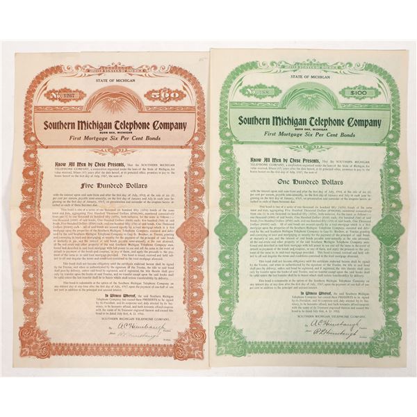Southern Michigan Telephone Bond Pair, 1912 [192301]