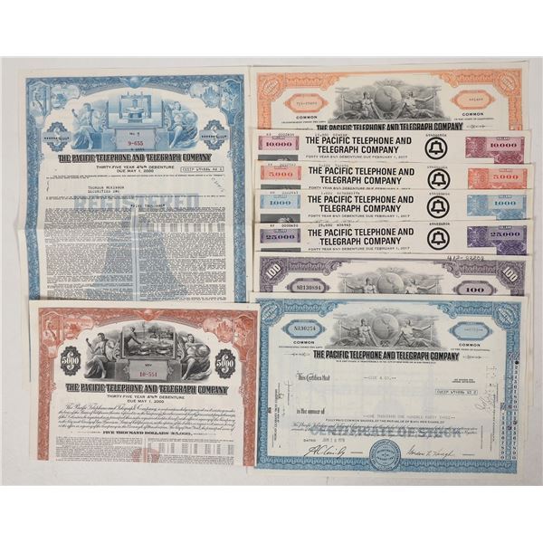 Pacific Telephone and Telegraph Stocks & Bonds, 9 Different  [192299]