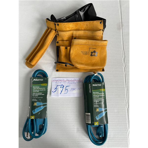 leather tool belt and 2x 6ft block heater cords