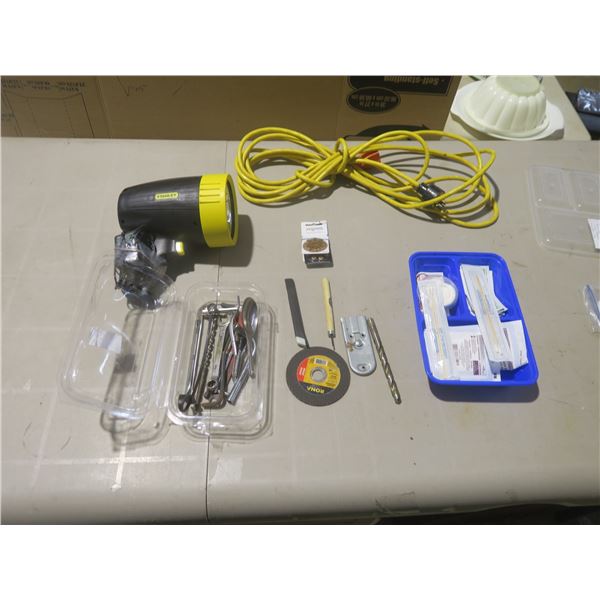 work light, medical supplies, assorted small tools