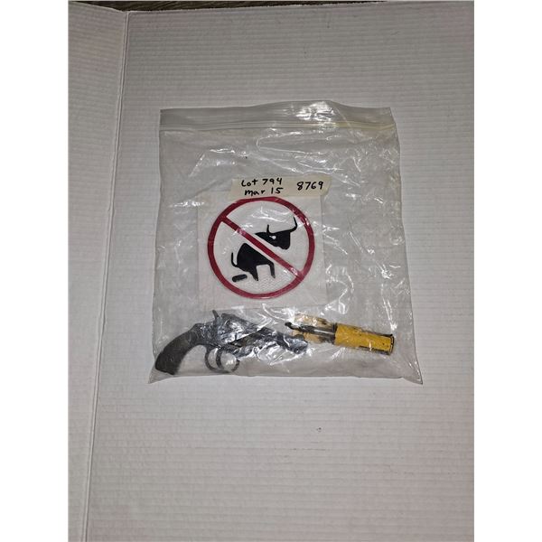 Vintage LM/ML Cast Cap Gun & Misc Tools & No Bullshit Sign