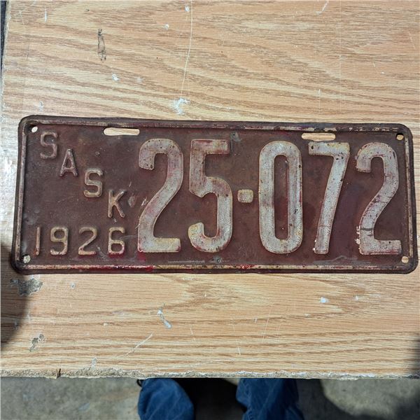 licence plate Sask 5 digit 1926