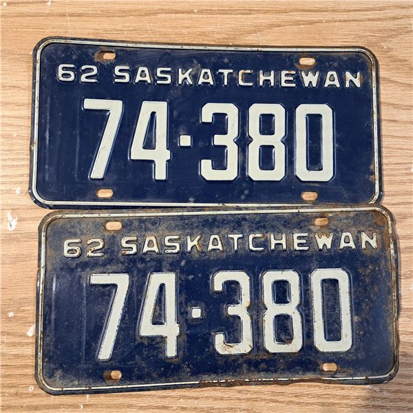 licence plate Sask 1962 5 digit