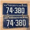 Image 1 : licence plate Sask 1962 5 digit