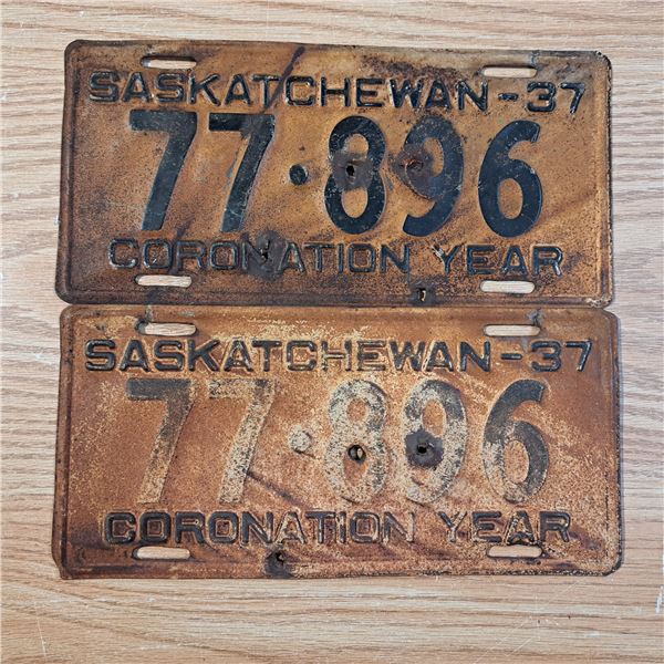 licence plate Sask 5 digit coronation year