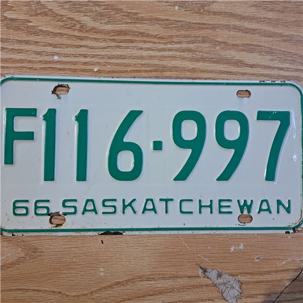 licence plate Sask 6 digit 1966