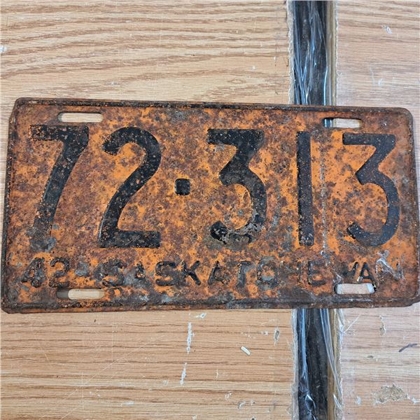 licence plate Sask rusted 5 digit