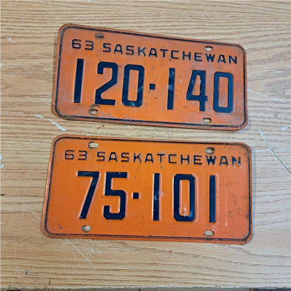 2 licence plates Sask one 6 digit and one 5 digit