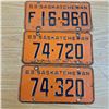 Image 1 : 3 licence plates Sask one 6 digit and two 5 digit