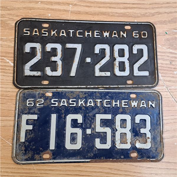2 licence plate Sask one 6 digit and 5 digit