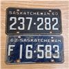 Image 1 : 2 licence plate Sask one 6 digit and 5 digit