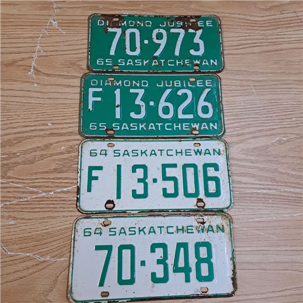 licence plate Sask two 1965 jubilee 5 digit and two 1964 5 digit