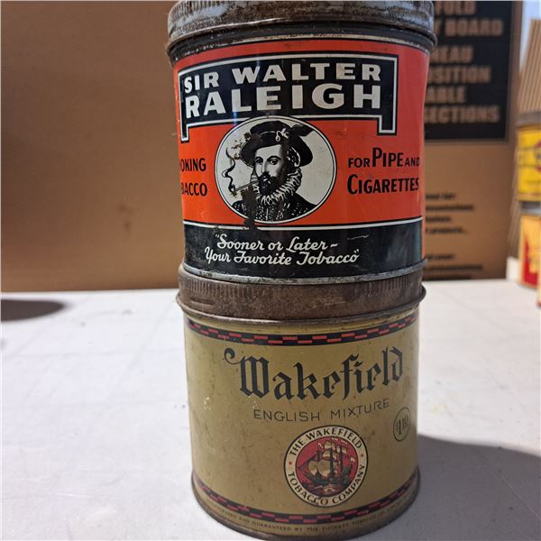 2 tobacco tins sir walter and wake field