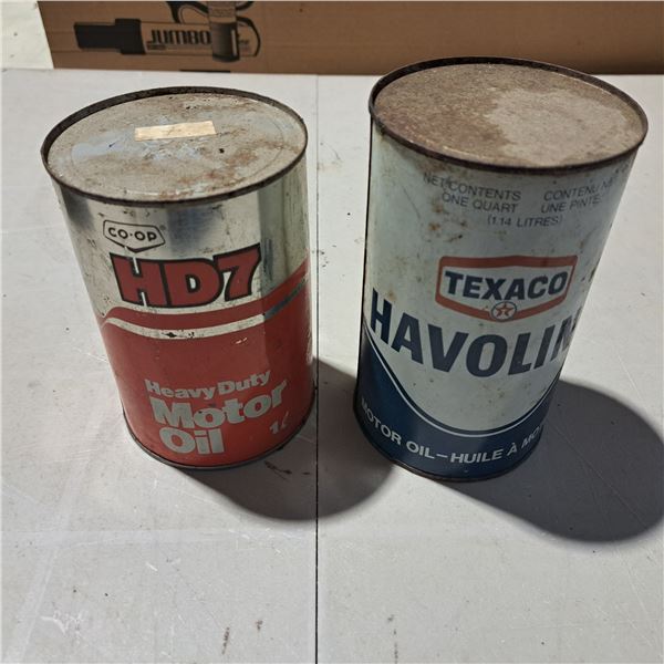 coop oil can and Texaco havoline can
