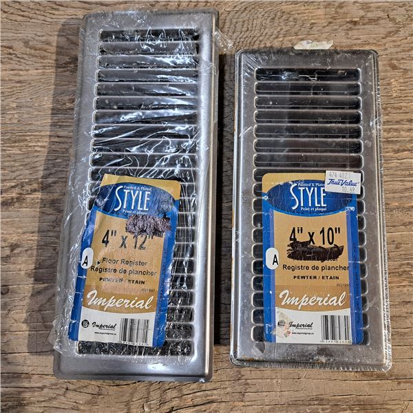 2 floor registers 4"-10" and 4" -12"