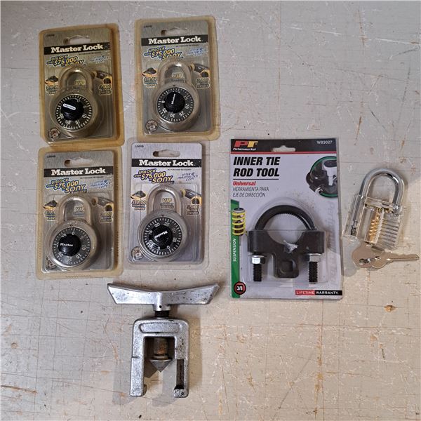 Master locks and 2 inner tie rod tool