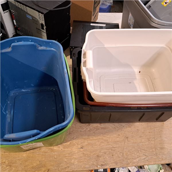 5 various color bins plastic