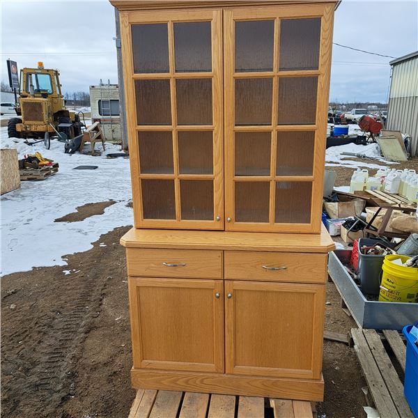 cabinet with glass door and hutch, cabinet is 45"L- 25.5"w- 36"H, hutch is 45"L- 25.5"W-47"H