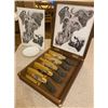 Image 1 : SCI 50th Anniversary Box of 5 Fixed Blade Knives, Wood Box, and Wildlife Art Print