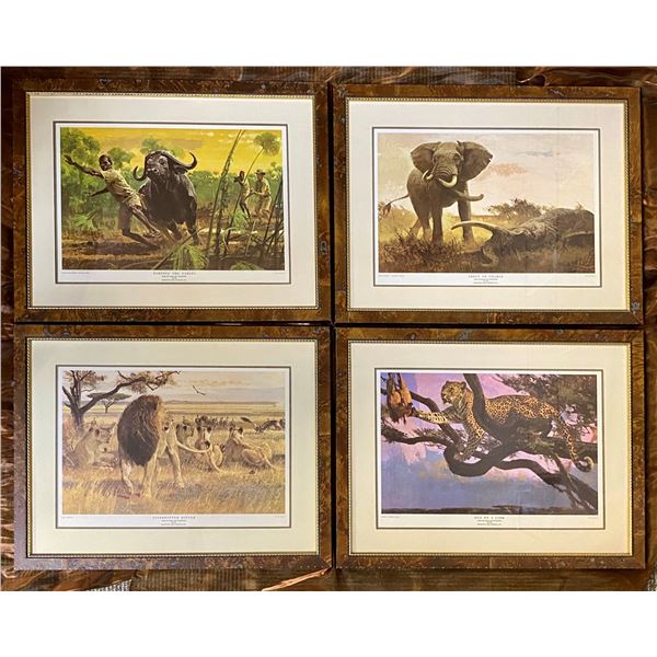 BRIAN FIENHOLD: Set of Four Beautifully Framed Dangerous Game Lithograph Prints