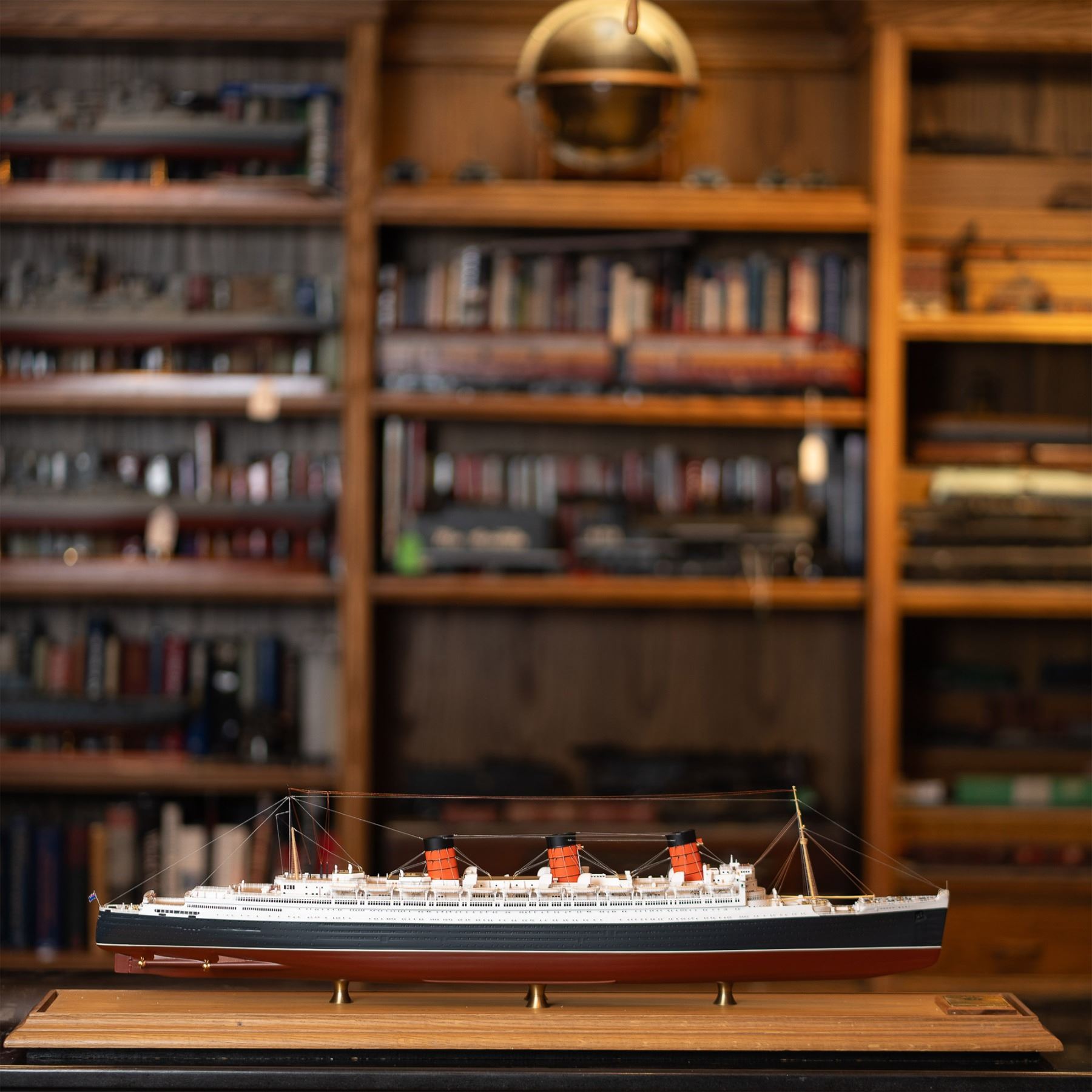 Wooden Model of RMS Queen Mary, Encased Display, 1:350 Scale