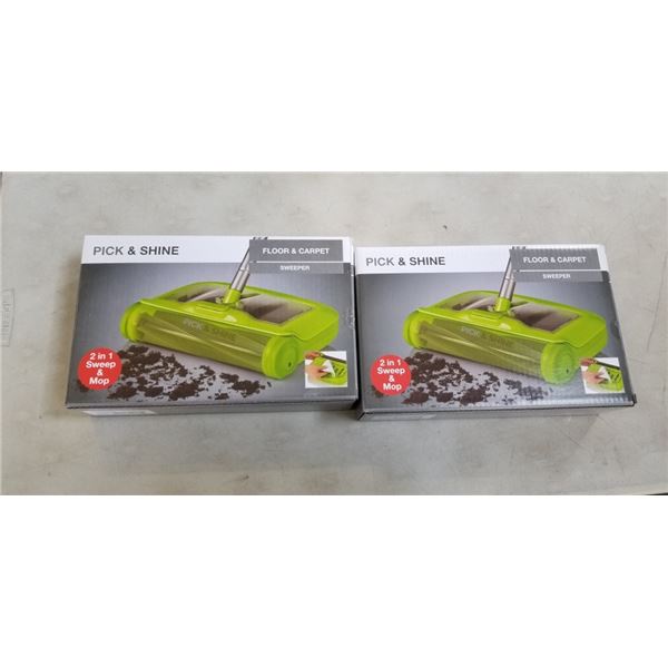 2 NEW PICK AND SHINE FLOOR AND CARPET SWEEPERS