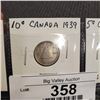 Image 3 : 1939 4 CANADIAN COINS WAR TIME WORLD WAR II 25 CENTS 10 CENTS .800 SILVER PLUS 5 CENTS AND ONE CENT