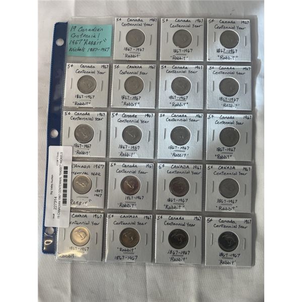 19 CANADIAN 1967 CENTENNIAL  RABBIT  NICKELS 1867-1967