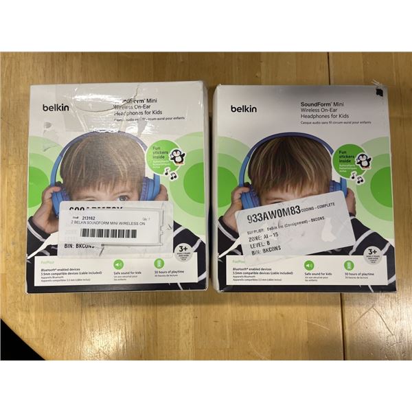 2 BELKIN SOUNDFORM MINI WIRELESS ON EAR HEADPHONES FOR KIDS