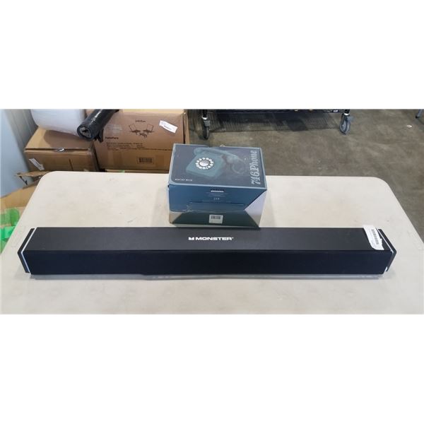MONSTER BLUETOOTH SOUND BAR AND RETRO TELEPHONE