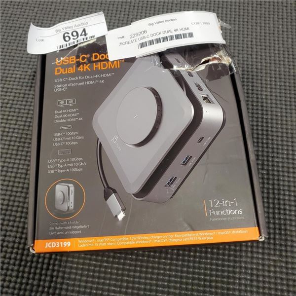 J5CREATE USB-C DOCK DUAL 4K HDMI